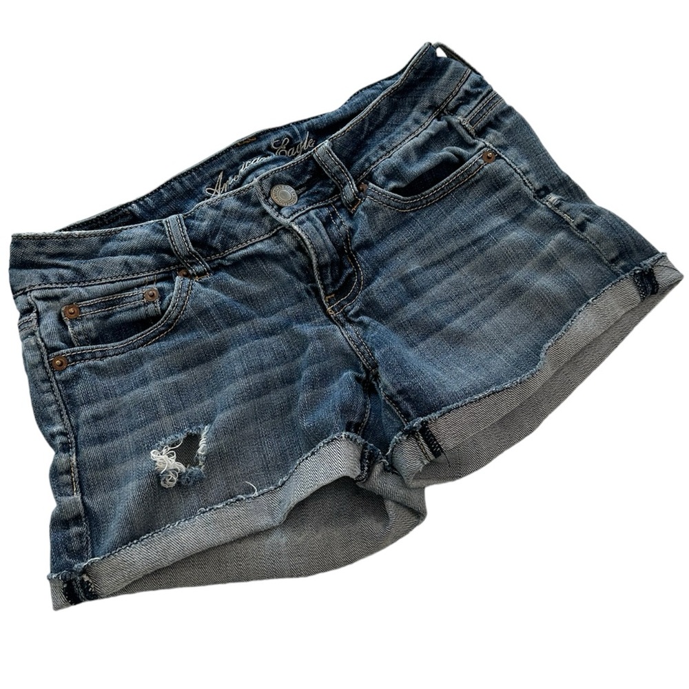 American Eagle Jean Shorts Distressed Cut Off Denim Blue Women’s Size 0